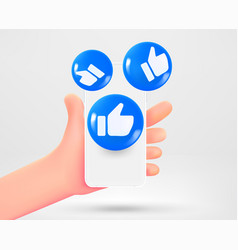 Man Holding Smartphone With Thumbs Up Media Icons