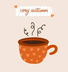 Cozy Autumn Postcard With Calligraphic Hand Drawn