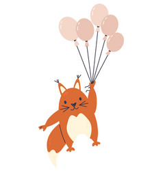 Red Squirrel Baby Animal Flying With Balloons