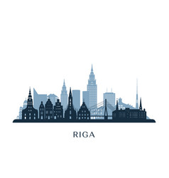 Riga Skyline Monochrome Silhouette