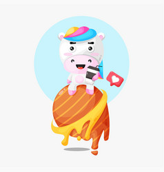 Cartoon Of Cute Unicorn Drinking Coffee Over