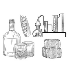 Set Bourbon Glass And Bottle Corn Barrel