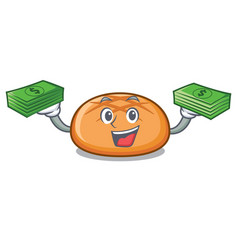 With Money Bag Hamburger Bun Mascot Cartoon