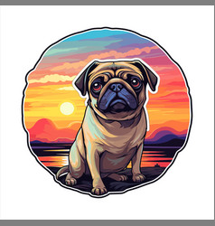 Pug Dog Colorful Cartoon Kawaii Character Beach