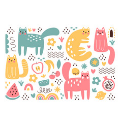 Abstract Doodle Shapes Kawaii Cute Adorable Cat