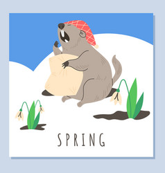 Funny Groundhog Waking Up From Winter Sleep