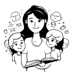 Mother Reading A Book With Her Children In