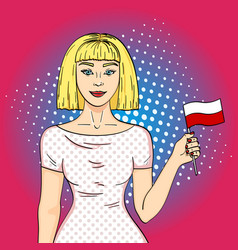 Pop Art Happy Young Girl Holding Polish Flag