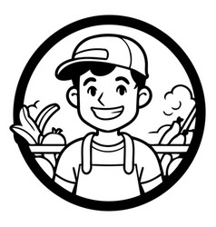 Cute Farmer Boy In Apron And Cap