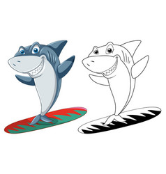 Shark Cartoon Character With Its Doodle Outline