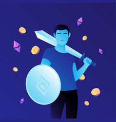 A Man Holding Sword And Shield P2e Crypto Games