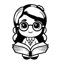 Cute Girl Student Reading Book - Cartoon