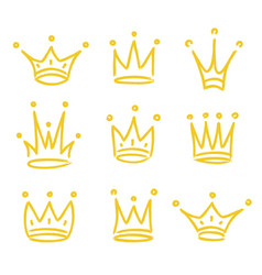 Gold Crown Icon Set Hand Drawn Style