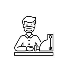 Masked Cashier In Shop Black Line Icon Safe