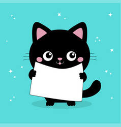 Black Cat Holding Placard Blank Sign Paper