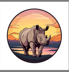 Rhino Colorful Cartoon Kawaii Character Beach