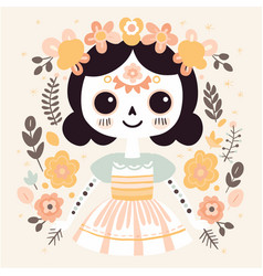 Young Cute Girl Celebrates Dia De Los Muertos Day