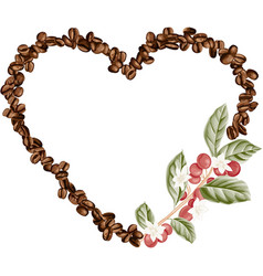 Heart Frame Shaped Coffee Beans And Leaves