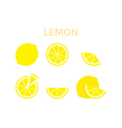 Yellow Lemons Icons Whole And Parts Of Citrus