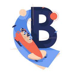 Letter B For Bobsled Or Bobsleigh With Team