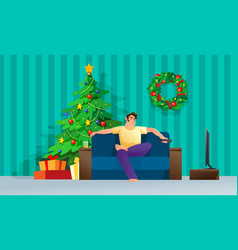 Man Watching Tv While Sitting On Couch Christmas