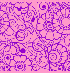 Seamless Pattern Of Magenta Contours Of Flowers