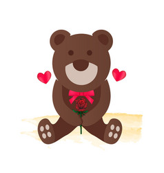 Cute Teddy Bear With Rose Flower Design Isolated