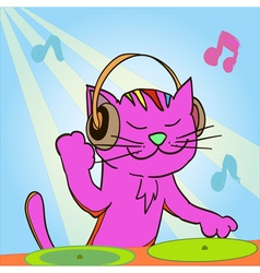 Ginger Tabby Cat Wearing Headphones Spinning Music