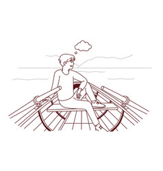 Happy Man Sit In Boat Dreaming