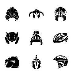 Metal Casque Icons Set Simple Style