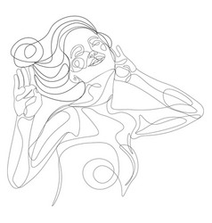 Woman Smile Closed Eyes Line Art