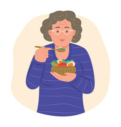 Elderly Woman Eating Salad For Healthy