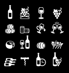 Wine White Icons On Black Background Set Winery