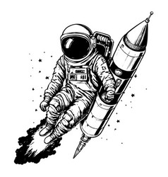 Astronaut Flying On The Rocket Hand Drawn Sketch