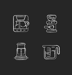 Coffee Shop Machine Chalk White Icons Set On Dark