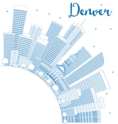 Outline Denver Skyline With Blue Buildings