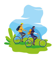 Two Men Riding Bike Landscape Natural