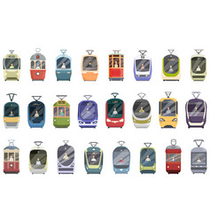 Tram Driver Icons Set Cartoon Road City