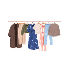 Women Clothes Hanging On Hanger Rail Casual