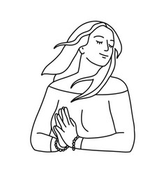 Mono Line Drawing Of Happy Woman Holding Namaste