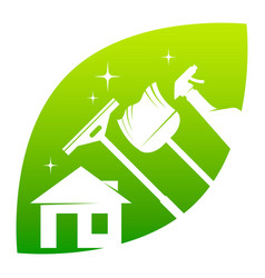 Green Leaf House Cleaning Tool Symbol