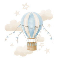 Hot Air Balloon With Stars And Clouds Watercolor