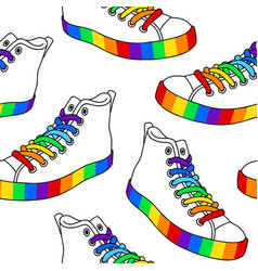 Seamless Pattern With Sneakers With Rainbow Laces