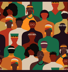 Diverse Black Africa People Crowd Seamless Pattern