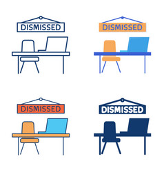 Office Workplace With Dismissed Sign Icon Set