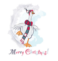 Christmas Card With Watercolor Goose