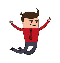 Color Image Full Body Cartoon Business Man Jumping