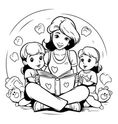 Mother Reading A Book With Her Children Black