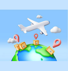 3d Delivery Airplane Globe And Cardboard Box