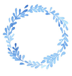 Blue Fern Leaves Ivy Wreath Watercolor